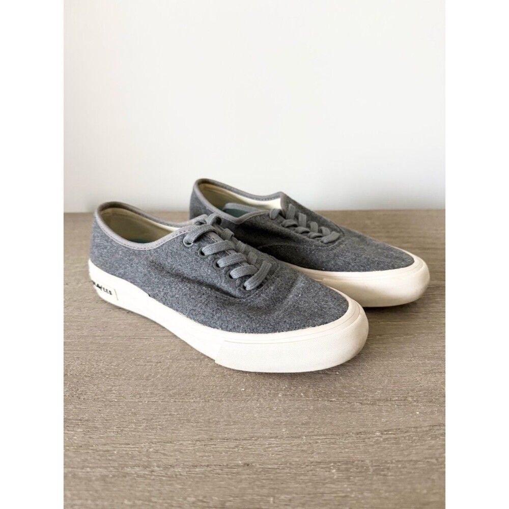 SeaVees Legend Sneaker in Gray Heather Wool Flannel with White Rubber Soles 6.5